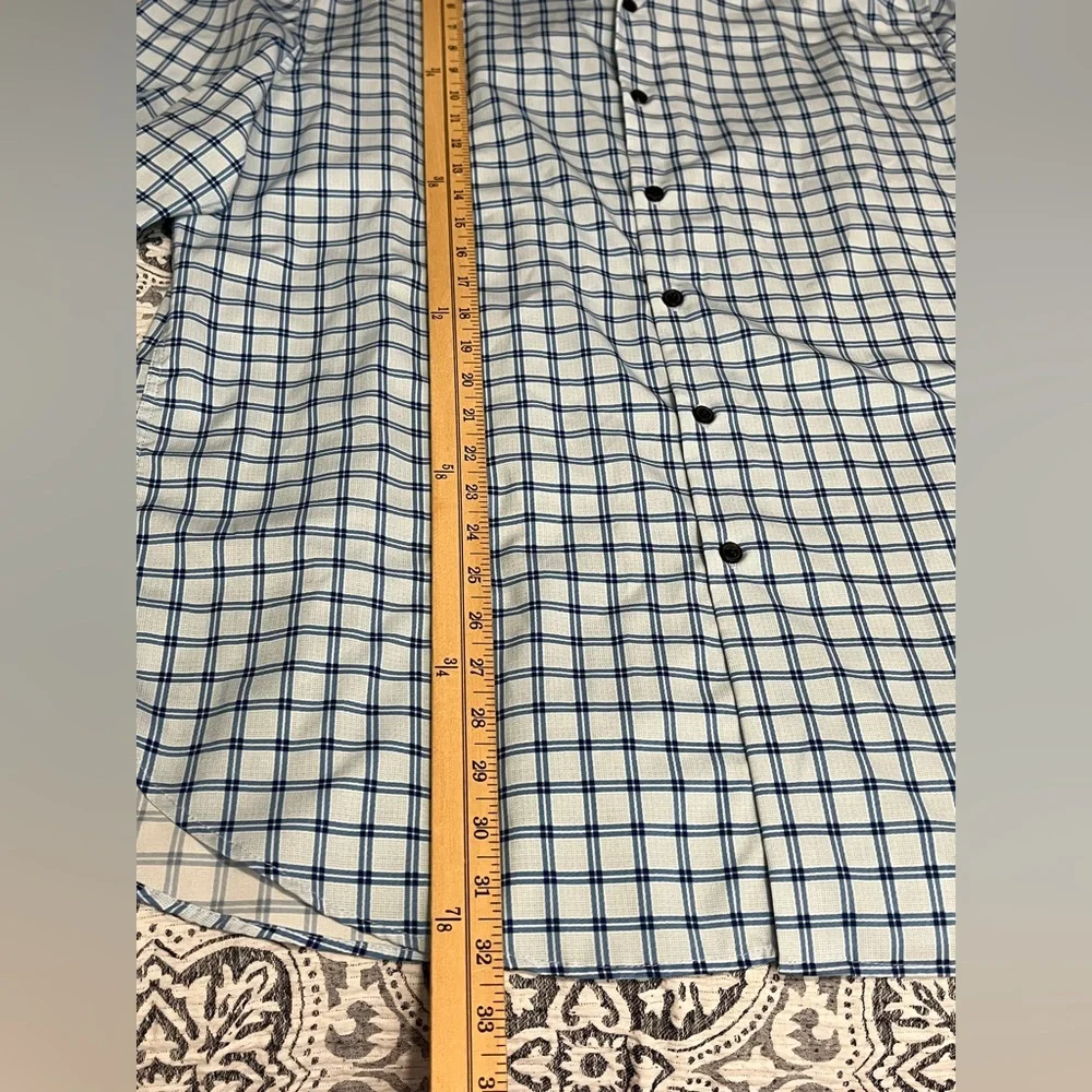 WRK Wrinkle Free Men's Blue Checkered Button Up Shirt sz 17.5